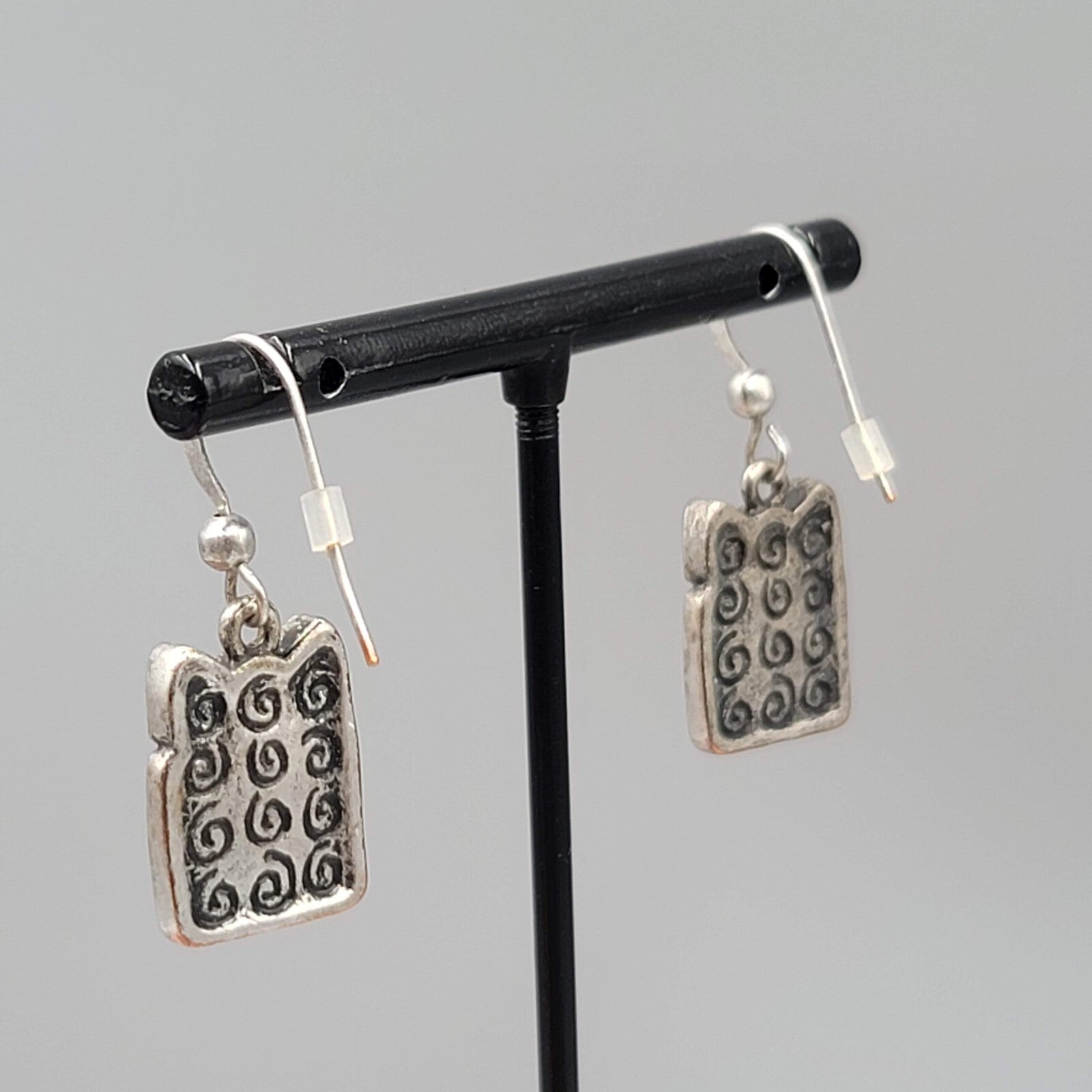 Christmas Present Pierced Earrings Enamel Rhinestone Silver tone Dangle 3/4"