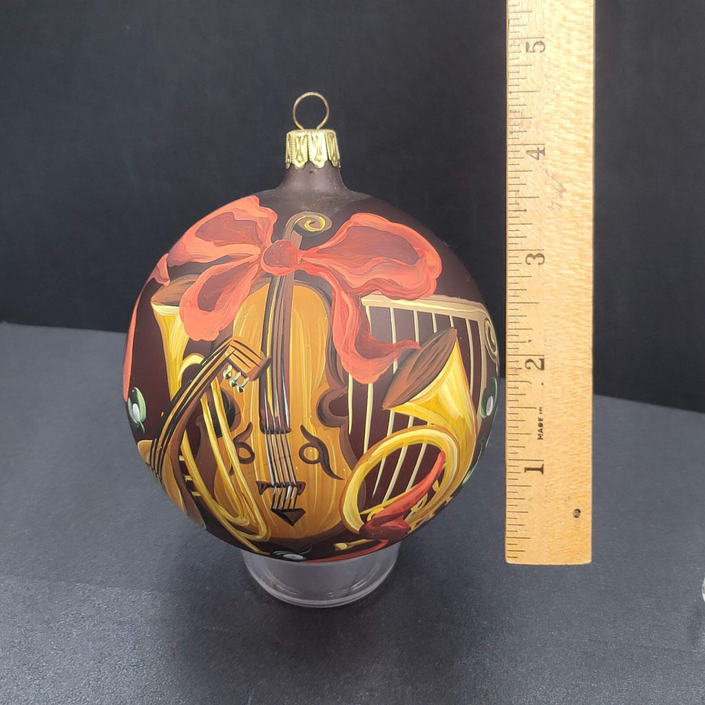 Hand Painted Glass Christmas Ornament Musical Instruments Large 4"