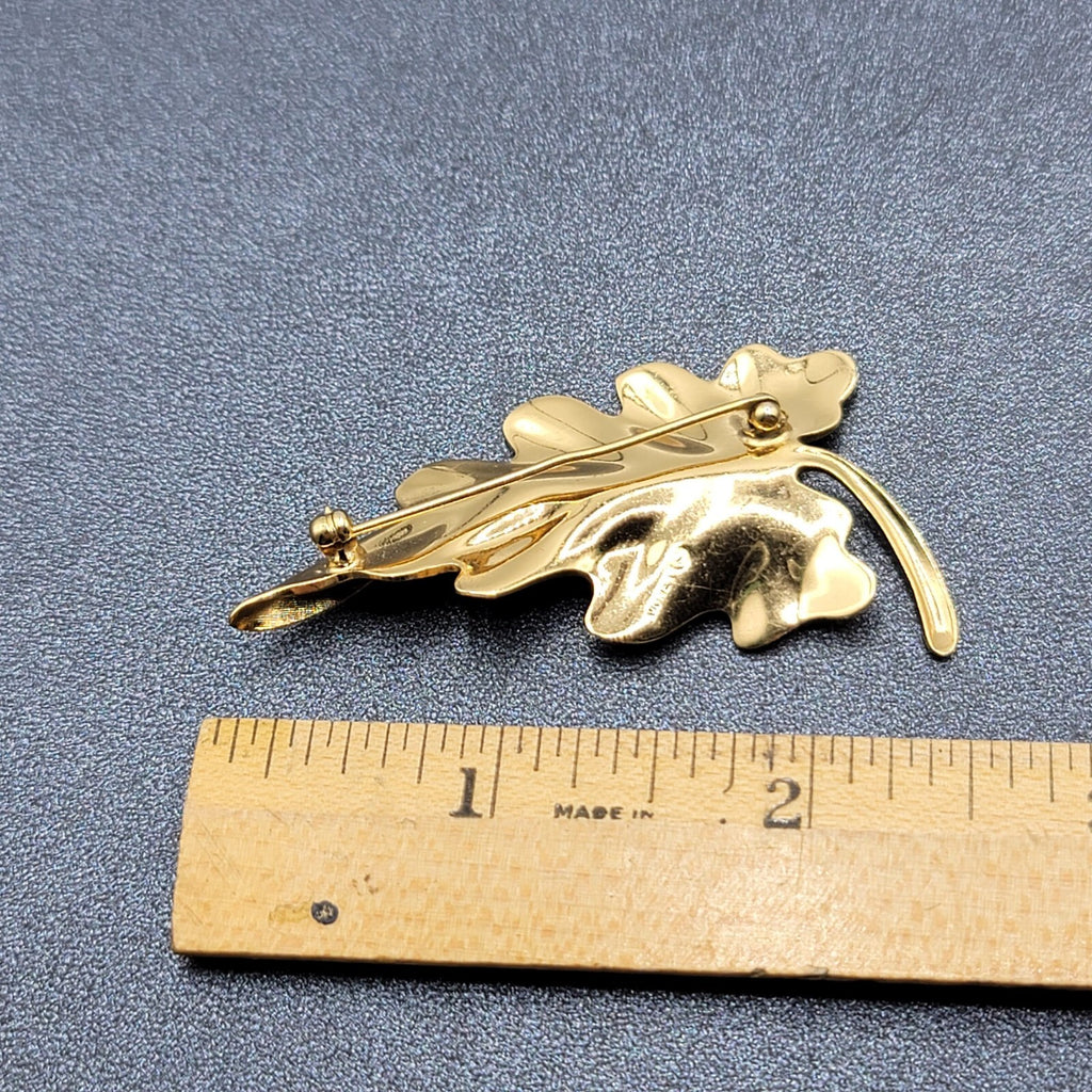 Vintage Monet Brooch Gold Plated Leaf Pin Estate 2 3/8" long Signed