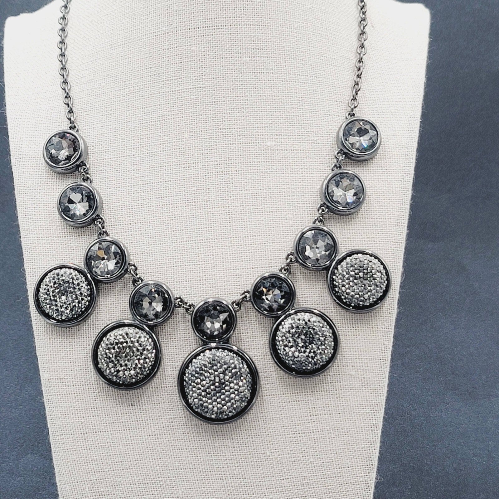 Dana Buchman Necklace Black Metal Rhinestone Statement Runway 18"-20"