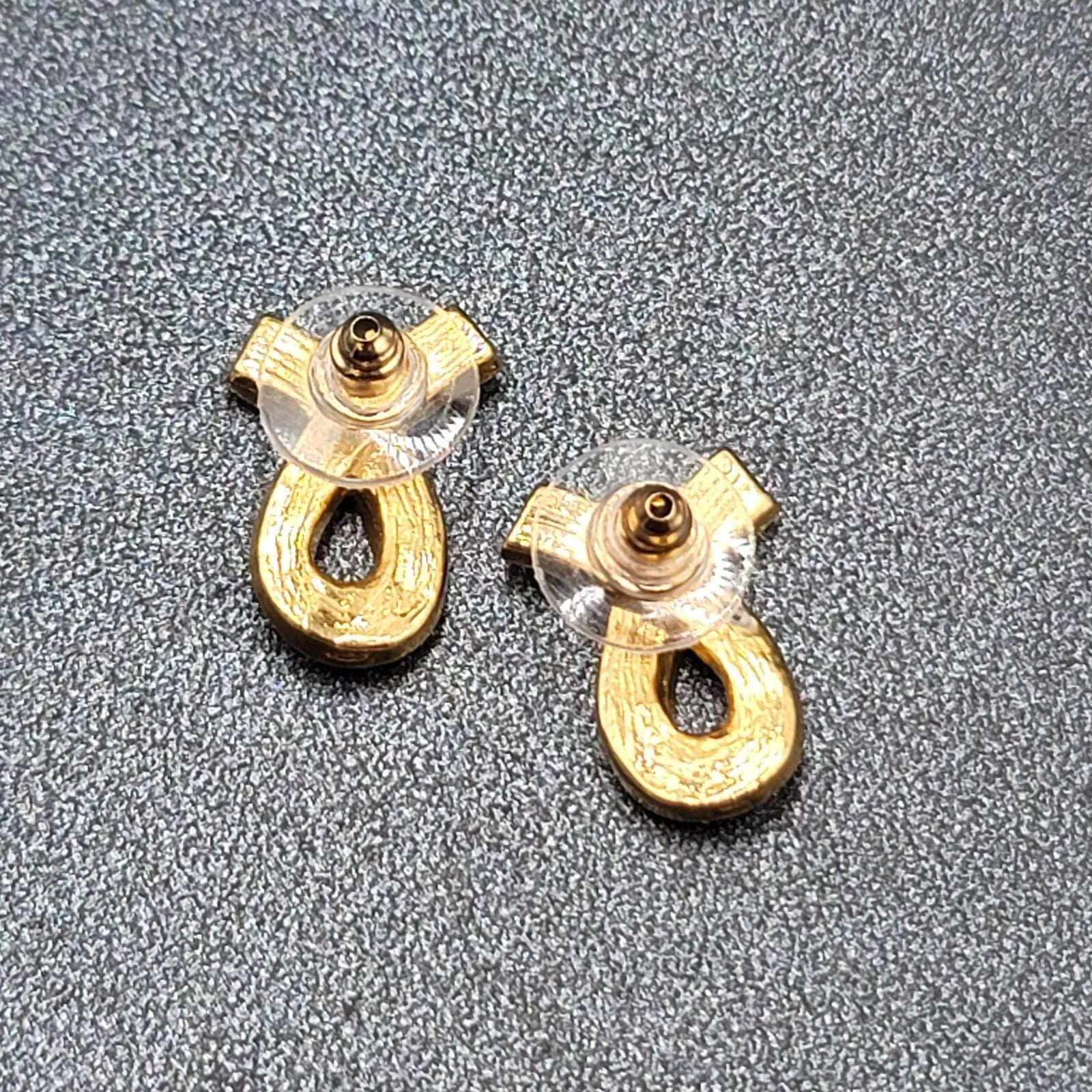 Vintage Pierced Earrings Gold tone Brown Enamel Ribbon Swish Studs 3/4"