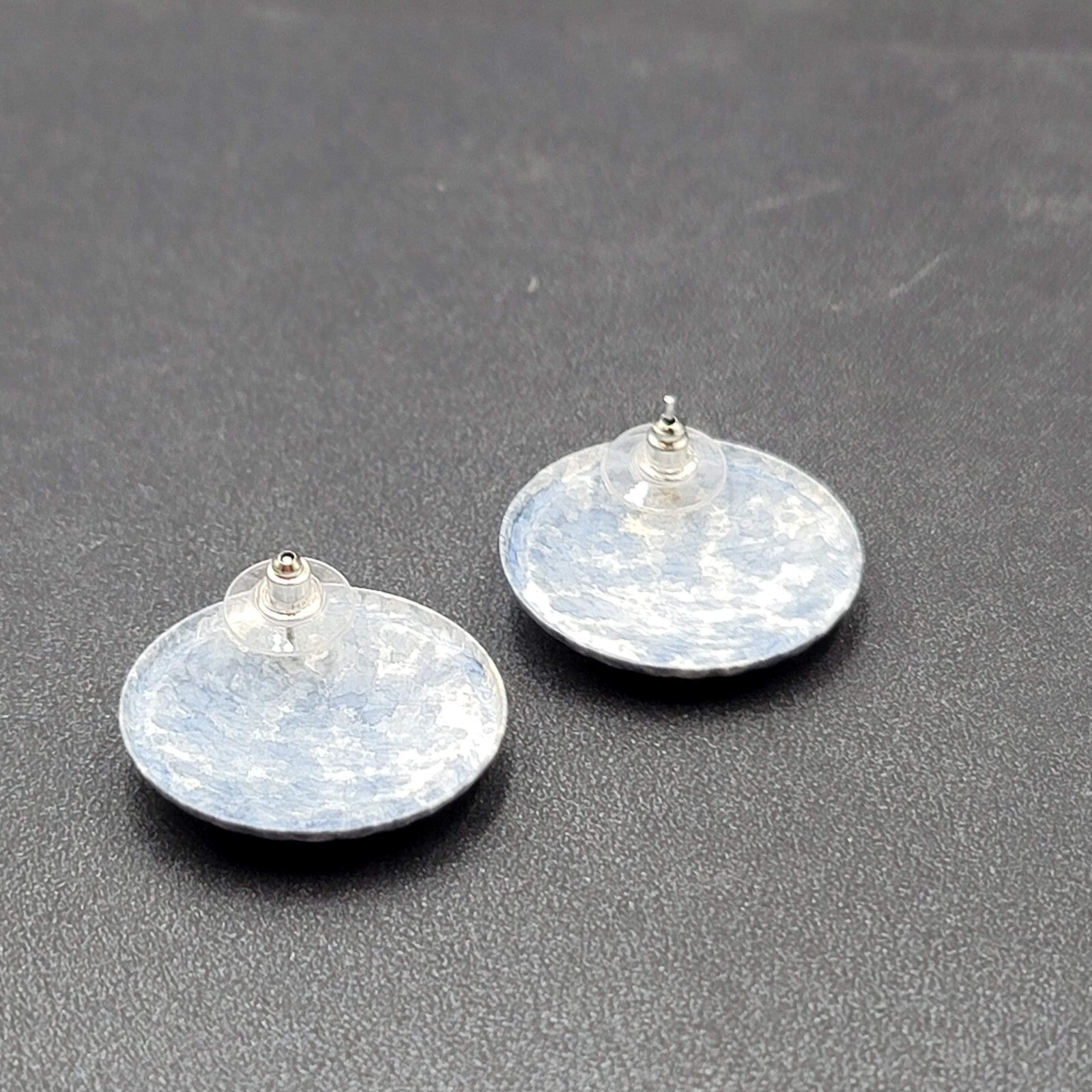 Vintage Pierced Earrings Blue Disc Western Cowboy Hat Silver tone 1 1/8"