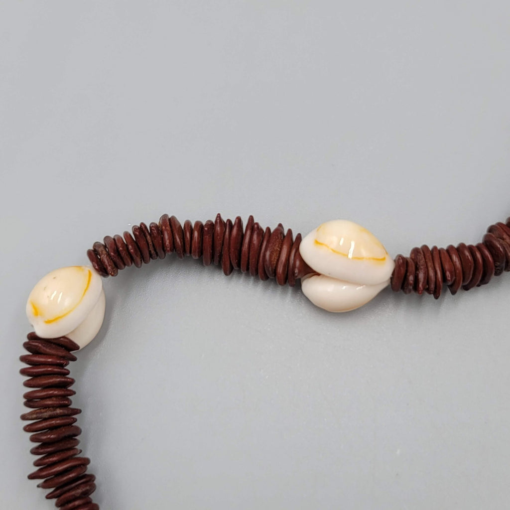 Vintage Apple Seed and Cowrie Shell Bead Necklace Long Handmade 37"