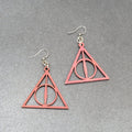 Deathly Hallows Pierced Earrings Harry Potter Wood Laser Cut Burgundy Red 1.25"
