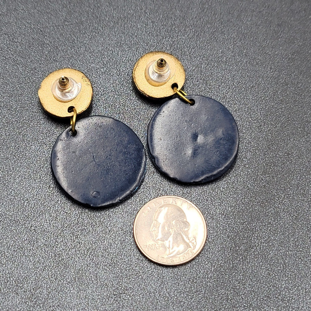 Vintage Pierced Earrings Gold tone Blue Dangle Statement 2"