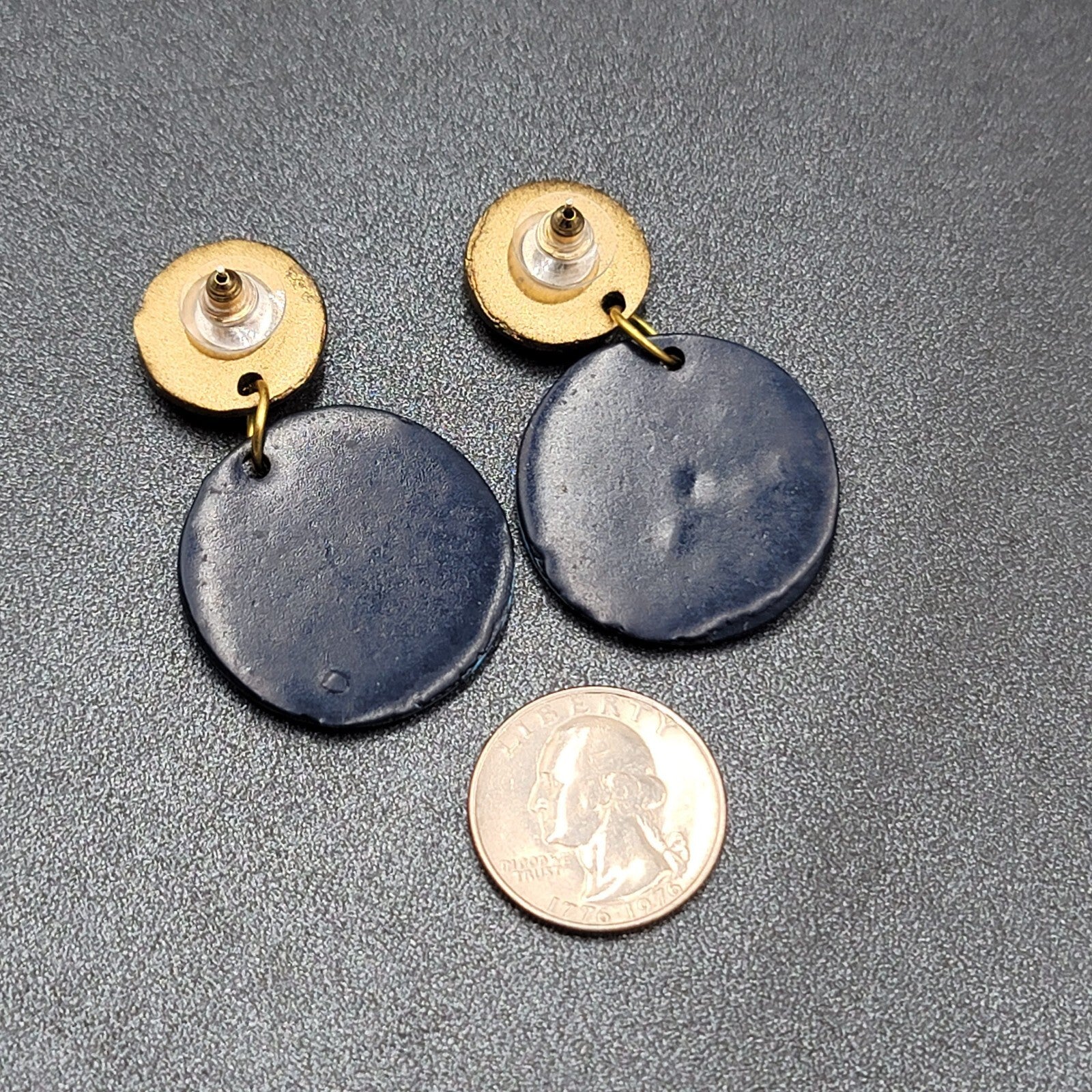 Vintage Pierced Earrings Gold tone Blue Dangle Statement 2"