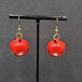 Christmas Pierced Earrings Gold Star Red Painted Jingle Bells 3/4"