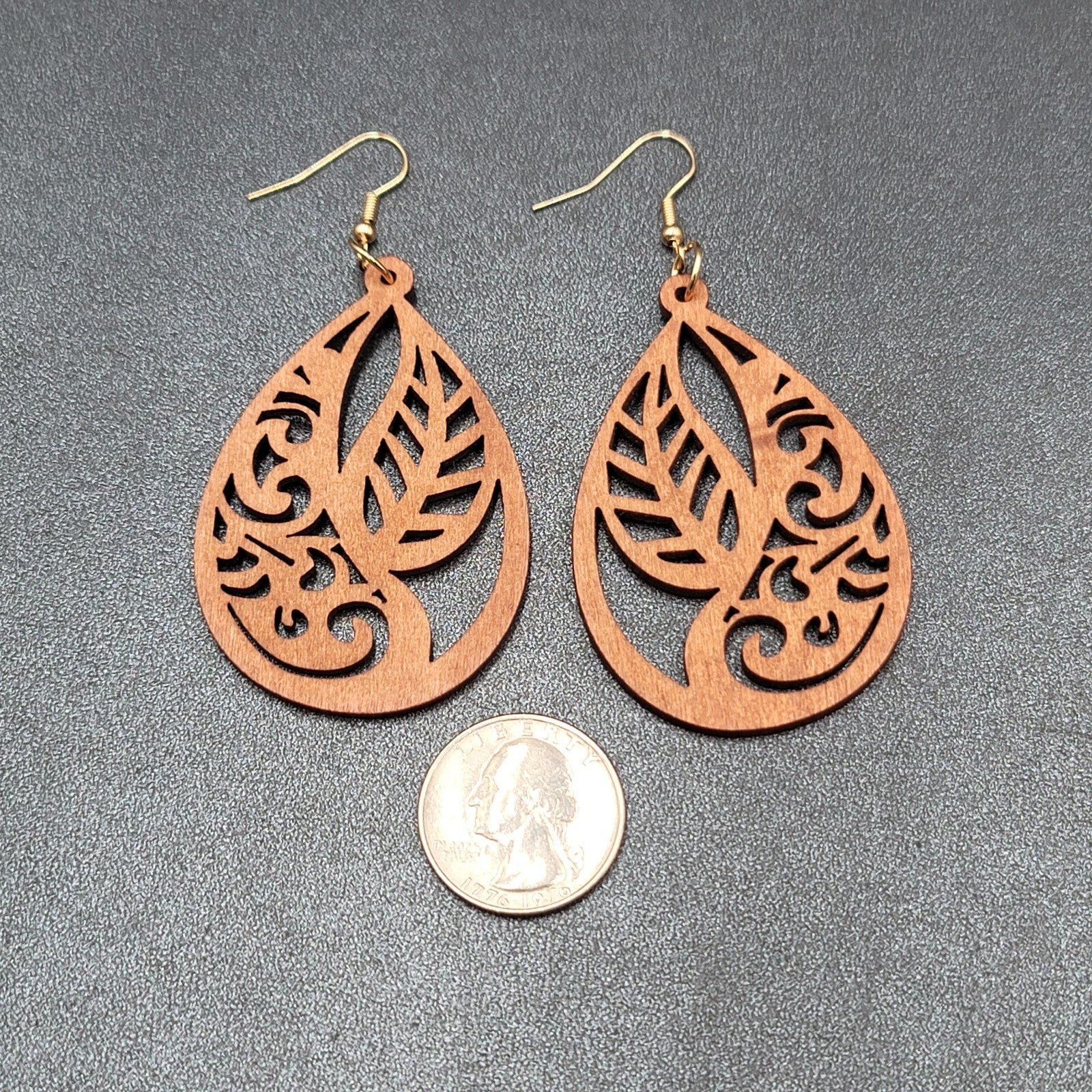 New Boho Pierced Earrings Solid Wood Teardrop Leaves Large Statement 2.5"