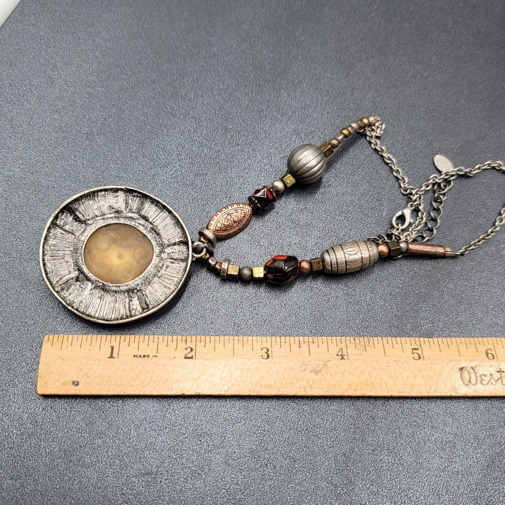 Artisan Necklace Handmade Multicolor Multi Material Pendant Unique 16"-19"