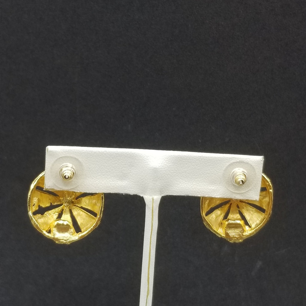 Pierced Earrings Gold tone Open Work Dome Drop Stud 1"