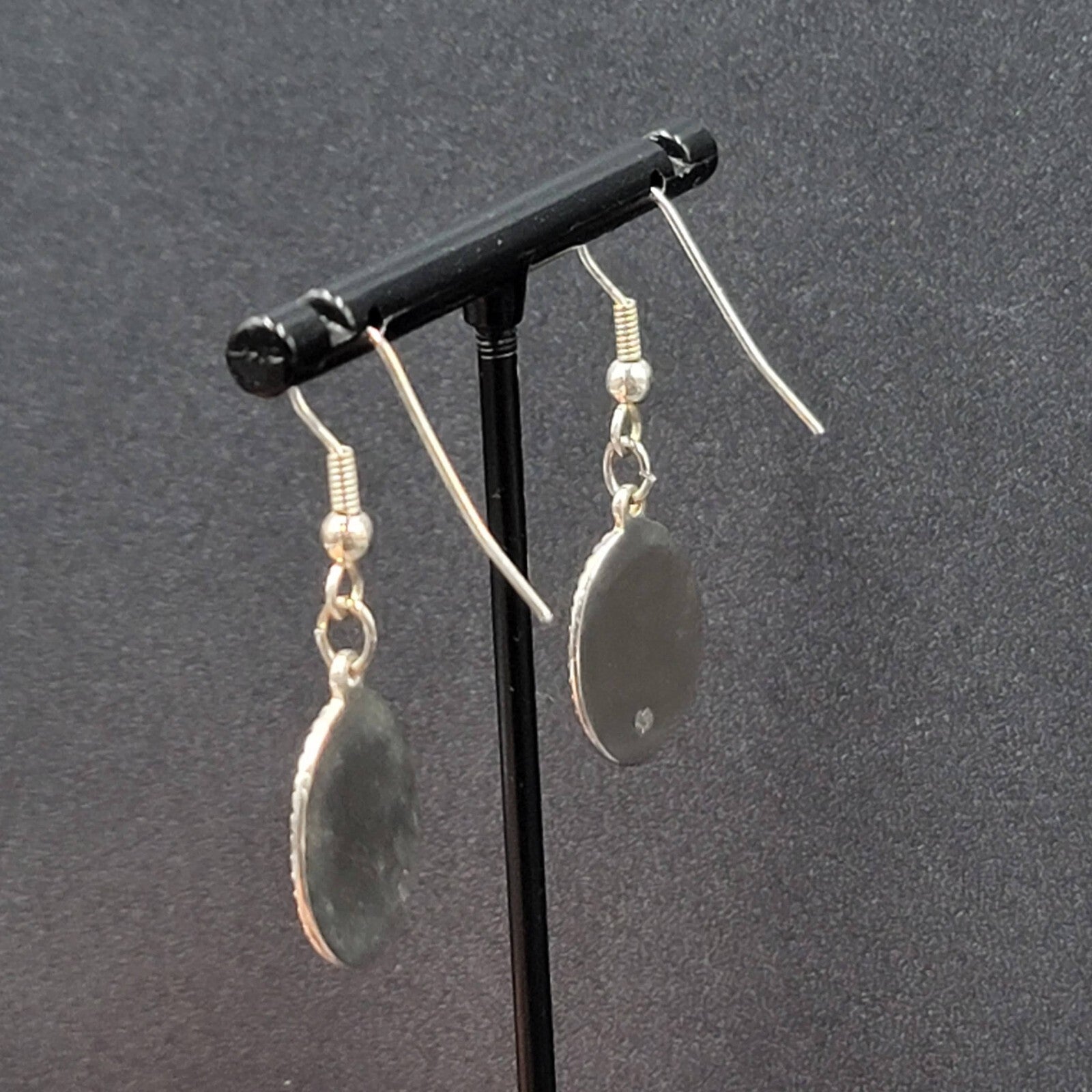 Vintage Pierced Earrings Silver tone Oval Faux Abalone Dangle 3/4"