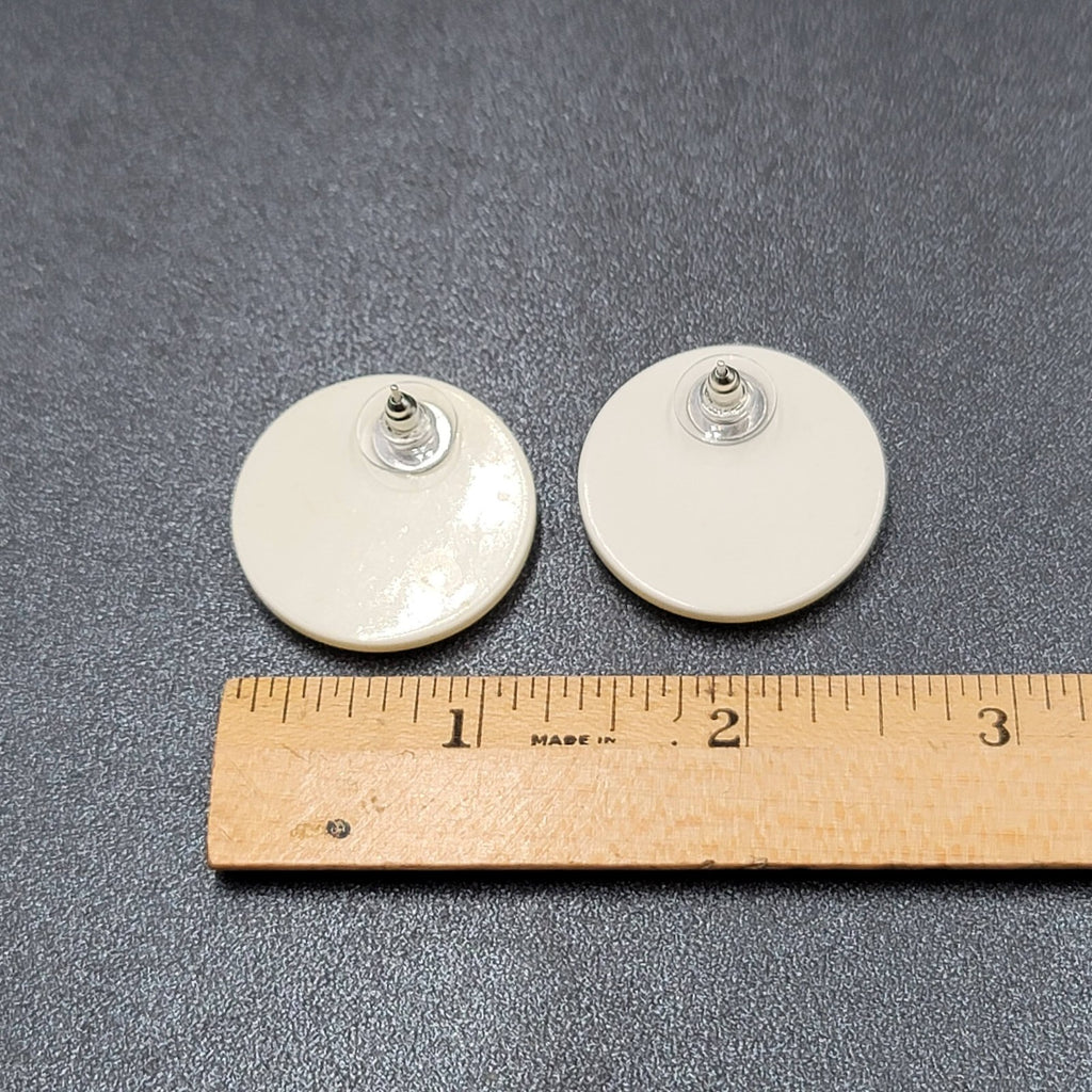 Vintage Pierced Earrings Pearloid Round Discs  1 1/8"