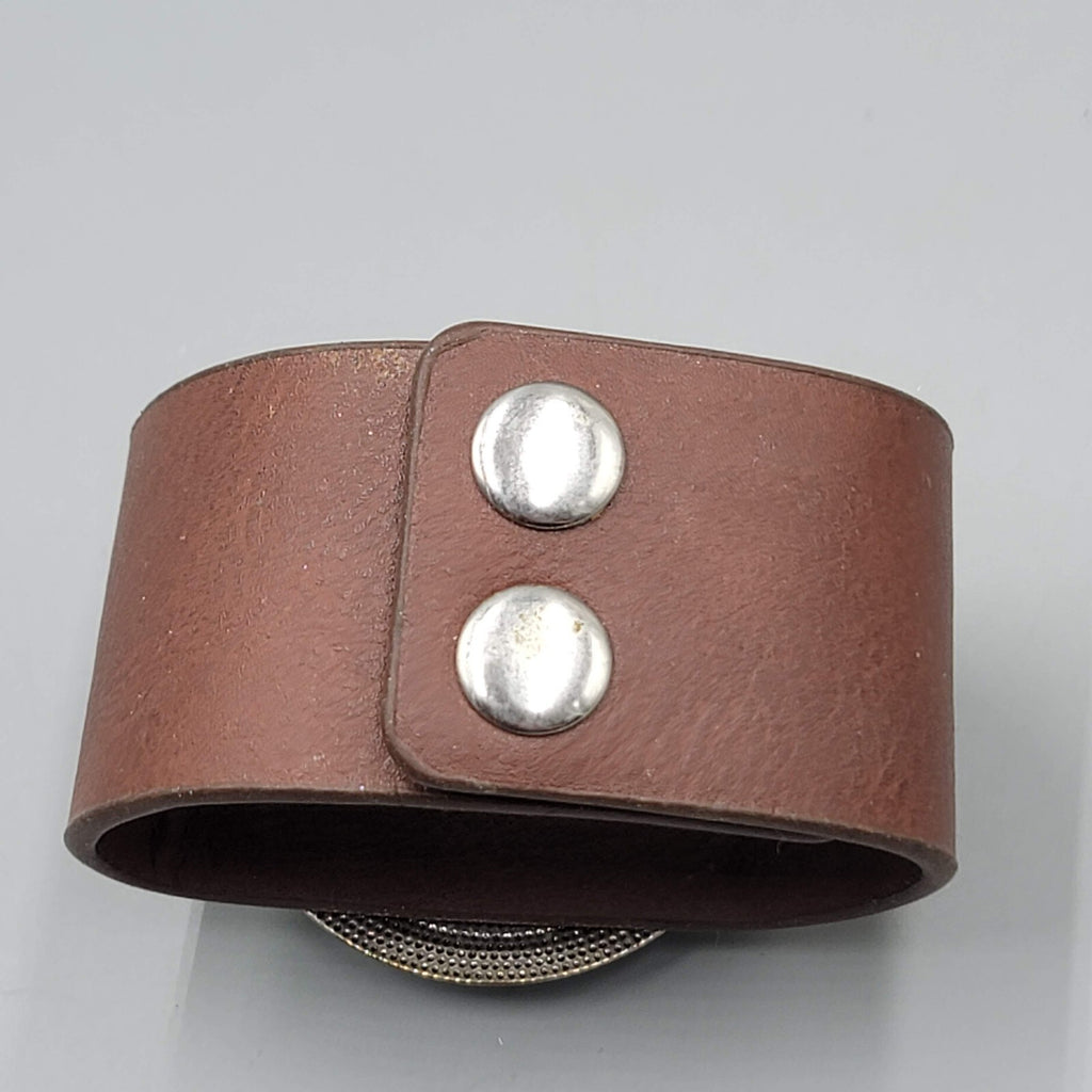 Wide Leather Statement Cuff Bracelet Blue Howlite Stone 6" or 7"
