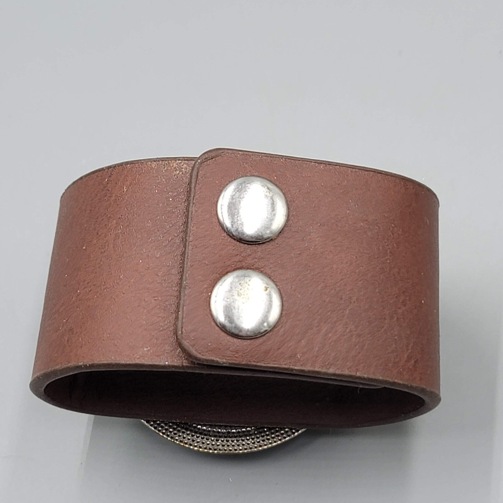 Wide Leather Statement Cuff Bracelet Blue Howlite Stone 6" or 7"