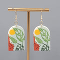 Pierced Earrings Artsy Nature Acrylic Gold tone Dangle 1.75"