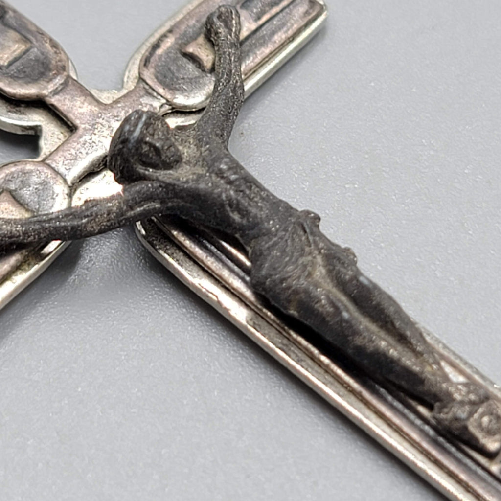Catholic Rosary Crucifix Black Plastic Beads Silver tone Made in Italy