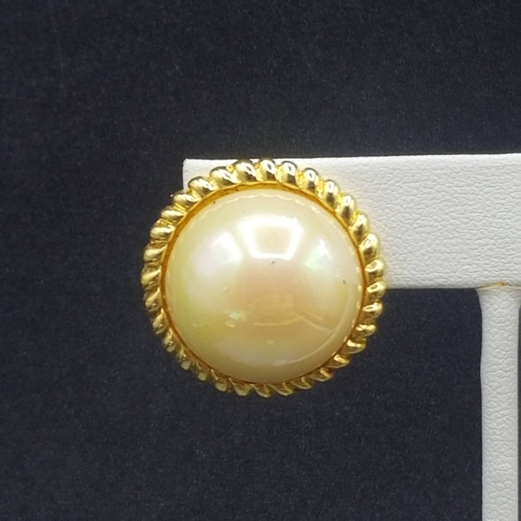 Vintage Clip on Earrings Gold tone Iridescent Button Style Dome Stud 1"