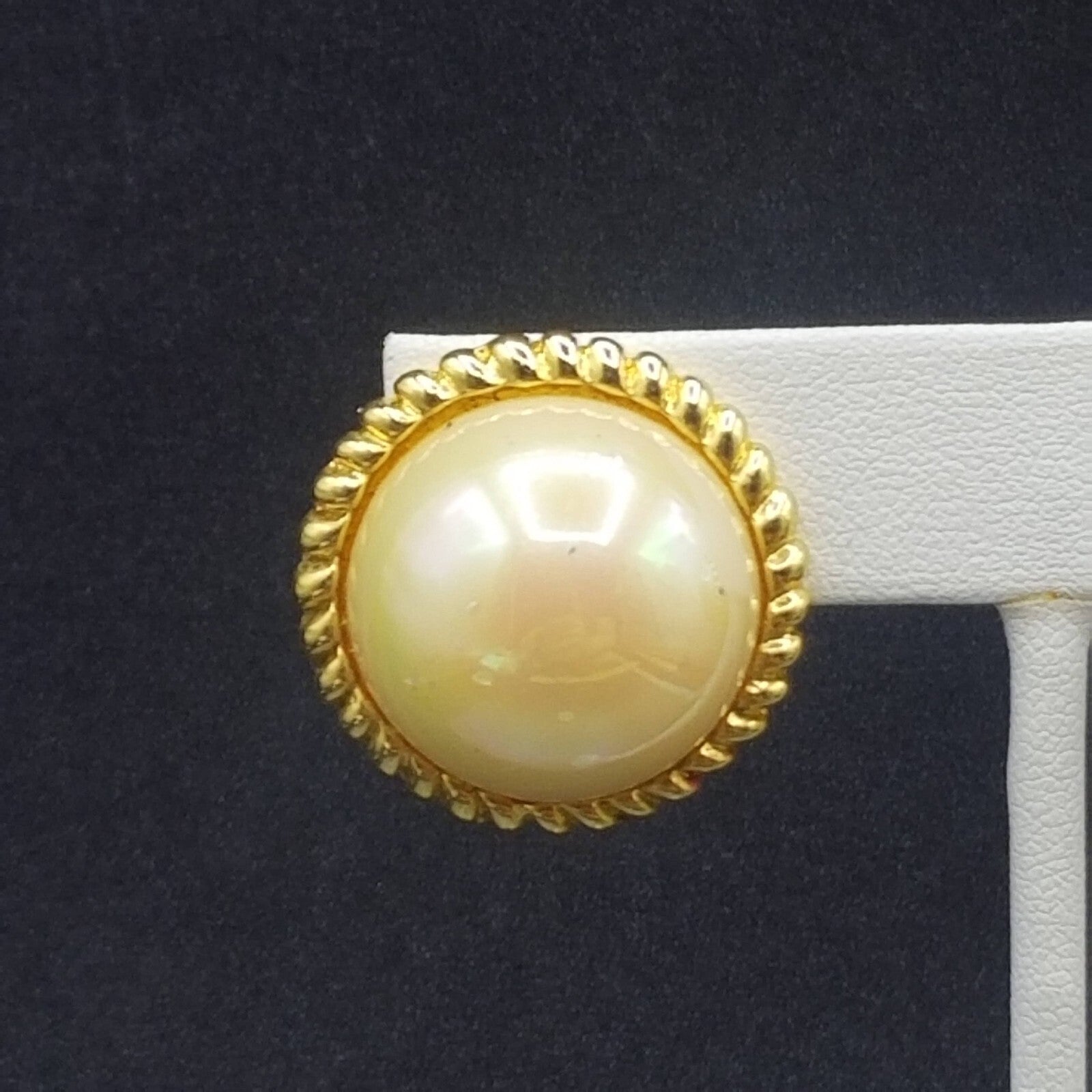 Vintage Clip on Earrings Gold tone Iridescent Button Style Dome Stud 1"