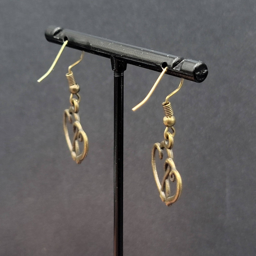 New Double Open Hearts Pierced Earrings Bronze tone Dangle 3/4"