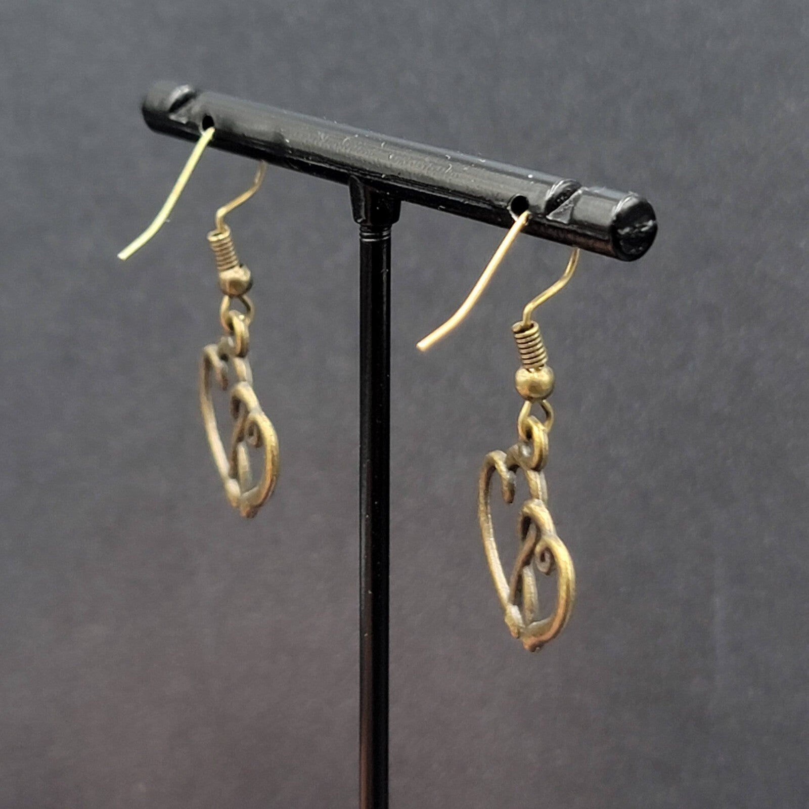 New Double Open Hearts Pierced Earrings Bronze tone Dangle 3/4"