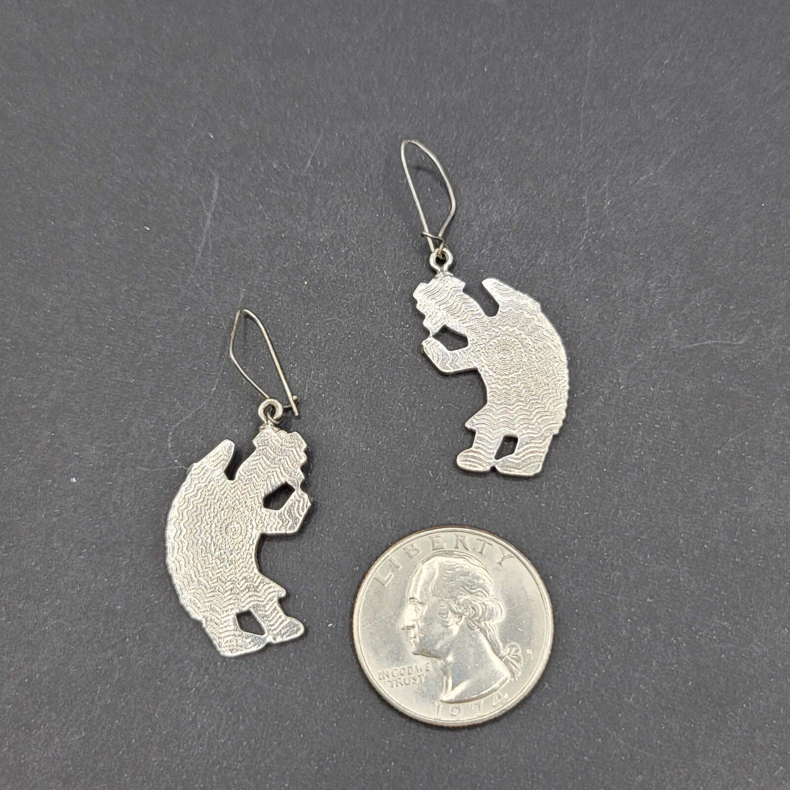 Pierced Earrings  Silver tone Southwestern Dancing Kachina Enamel 1.25"