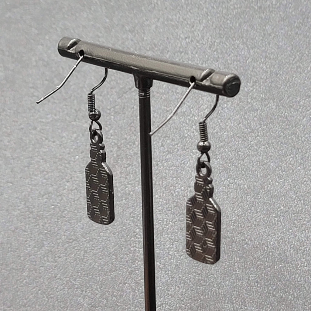 Poison Pierced Earrings Black White Enamel Dangle Here Today Gone Tomorrow 7/8"