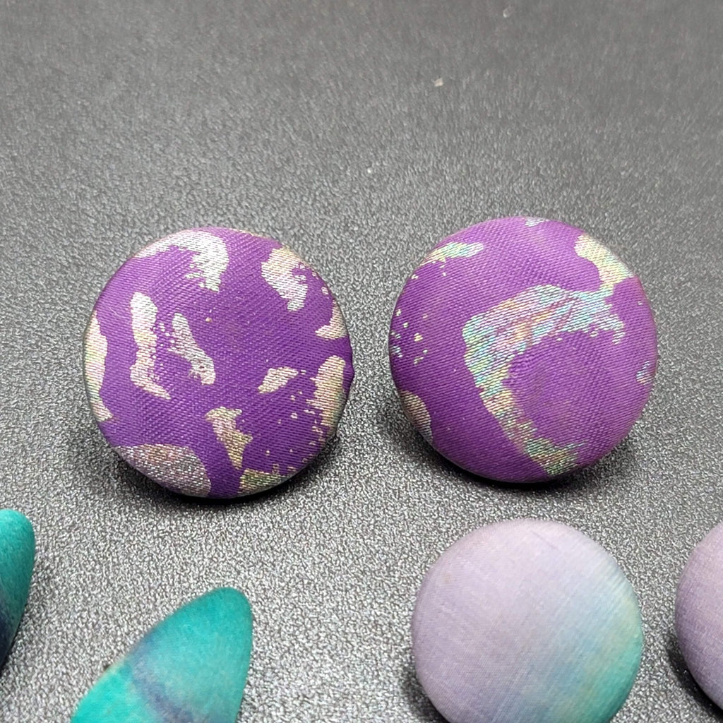 Lot of 3 Vintage Pierced Earrings Blue Purple Silk Wrapped Drop