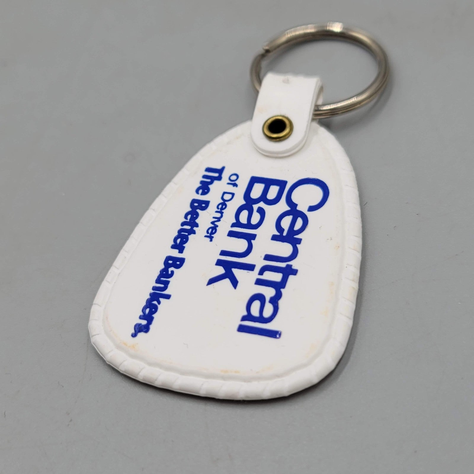 Vintage Air Force One Central Bank Denver White Vinyl Advertising Keychain Promo