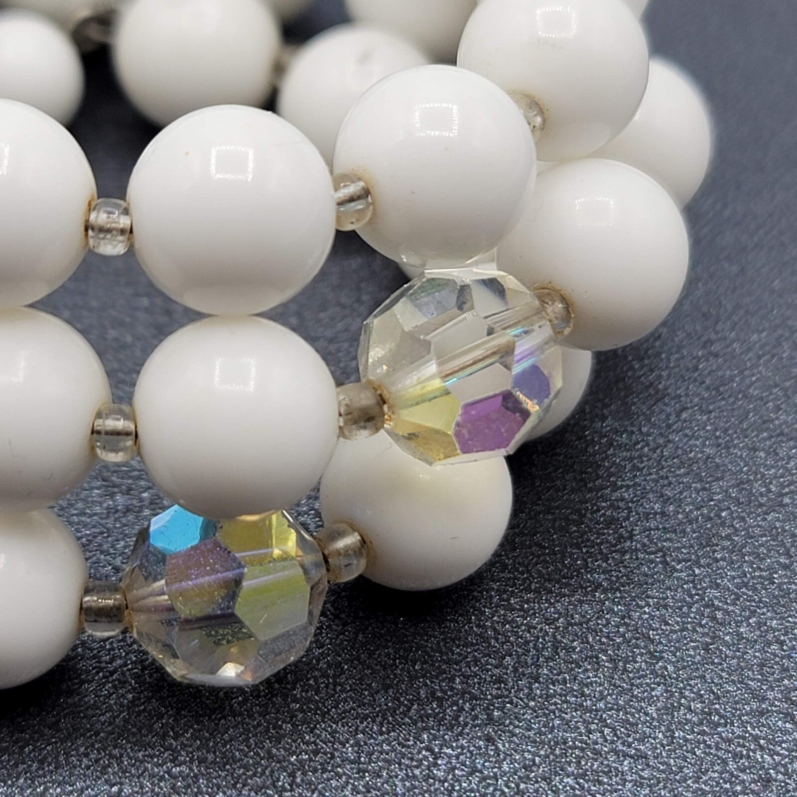 Vintage Memory Wire Bracelet White AB Faceted Beads Estate Costume Jewelry