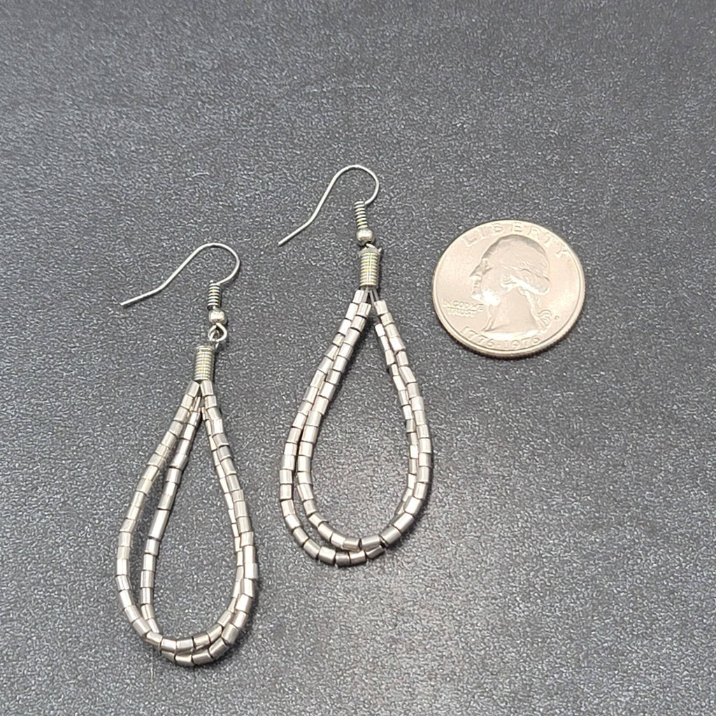 Pierced Earrings Silver tone Barrel Bead Loops 2"
