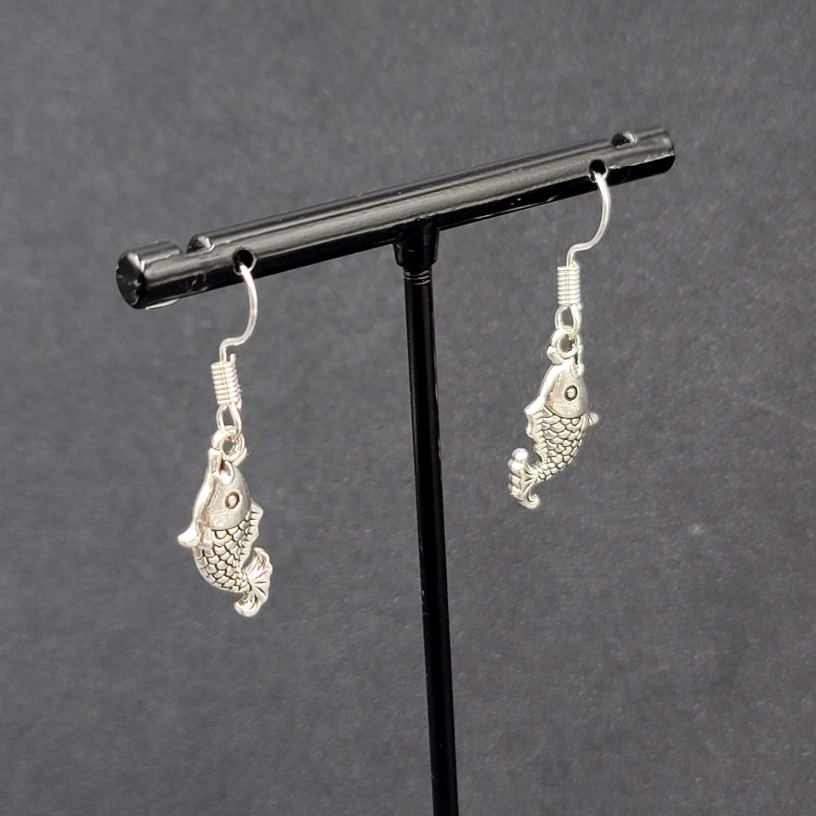 Pierced Earrings Small Detailed Embossed Dangle Fish 3/4"
