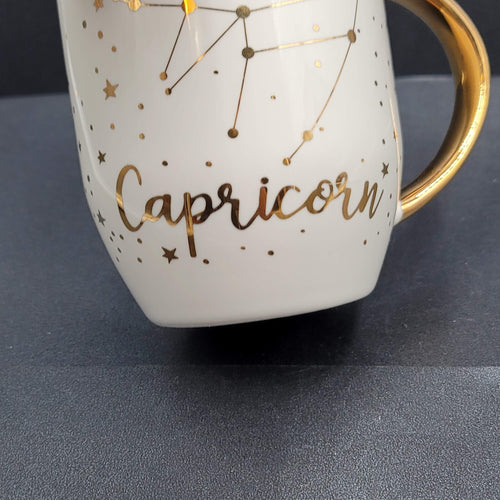 Capricorn Horoscope Stars Zodiac Porcelain Coffee Mug White Gold