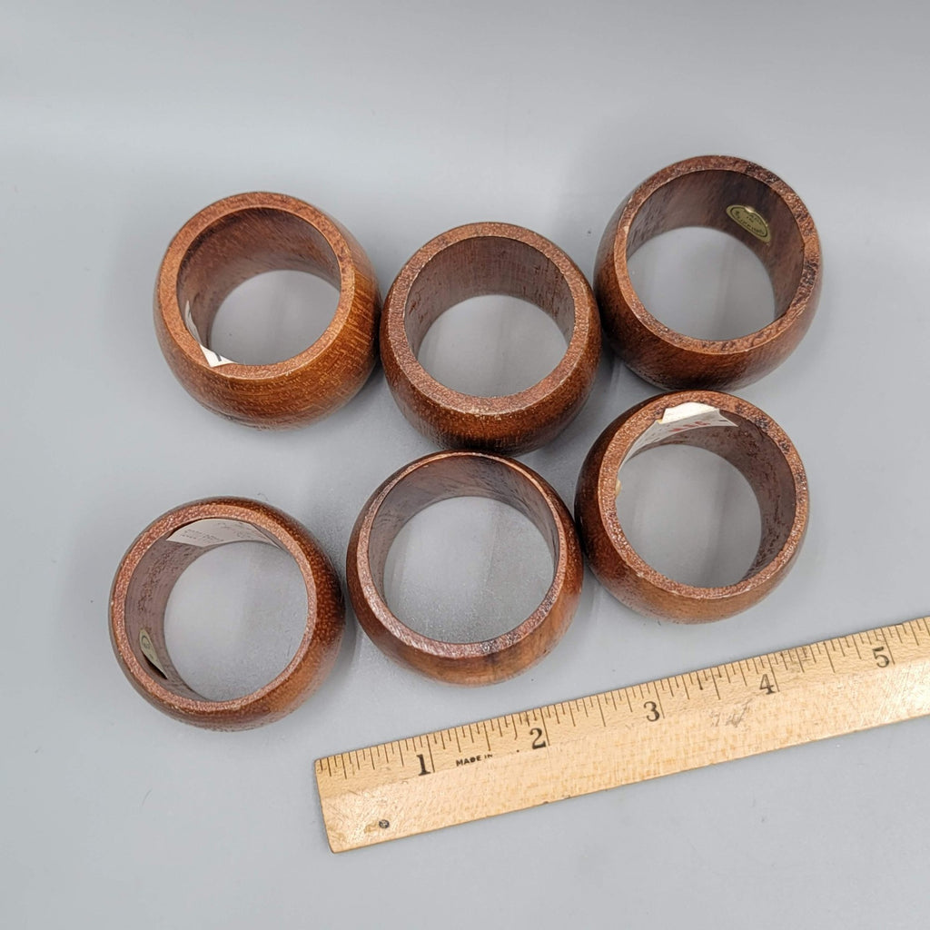 Vintage Wood Napkin Rings Barrel Set of 6 Made in Philippines