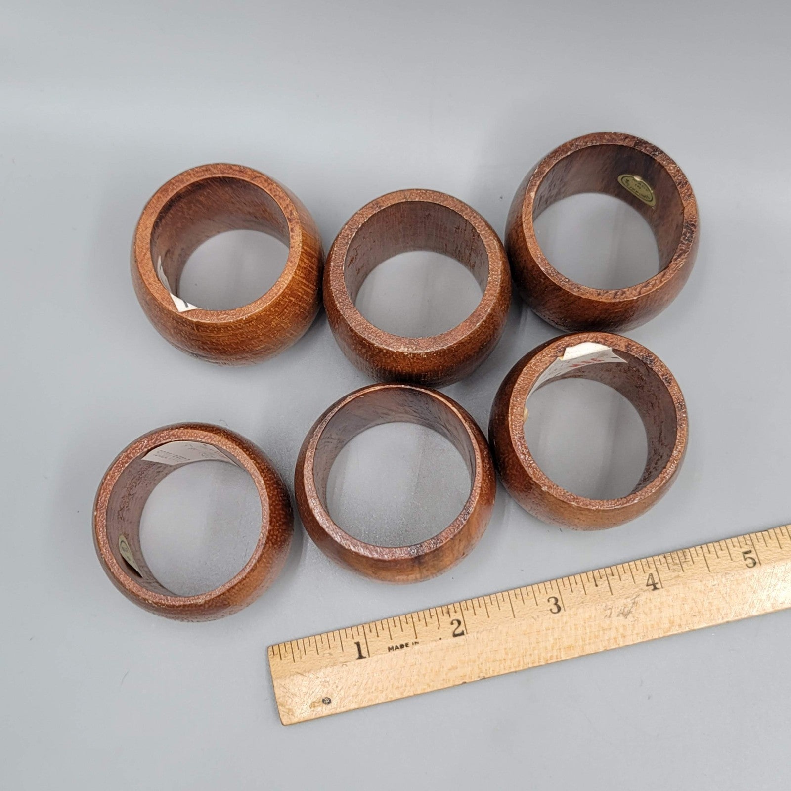 Vintage Wood Napkin Rings Barrel Set of 6 Made in Philippines