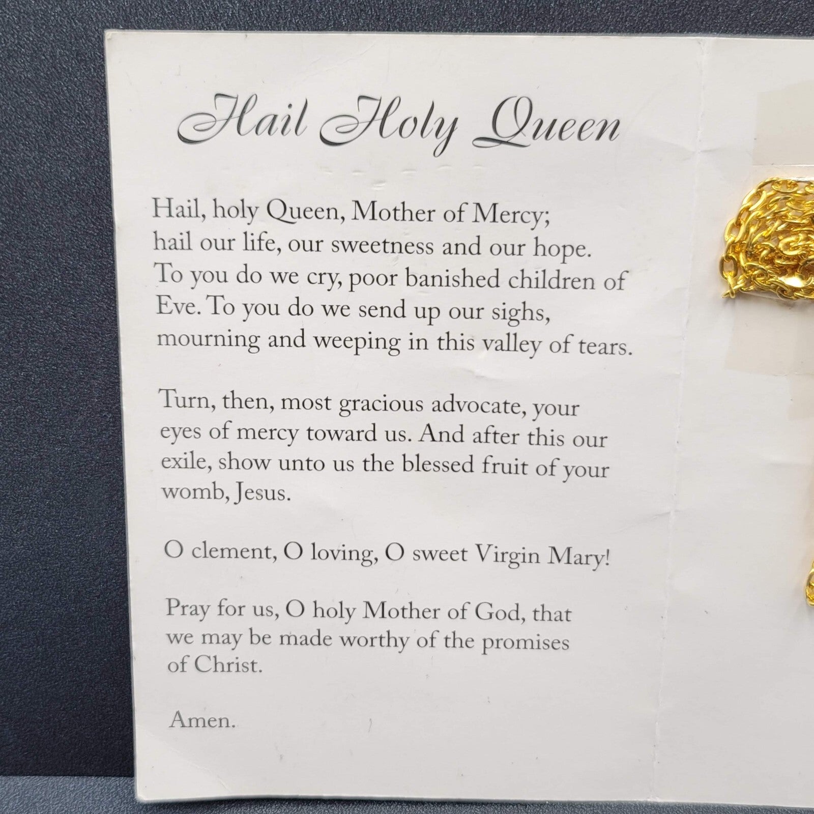 Vintage Hail Holy Queen Gold tone Necklace Sacred Heart Center Religious