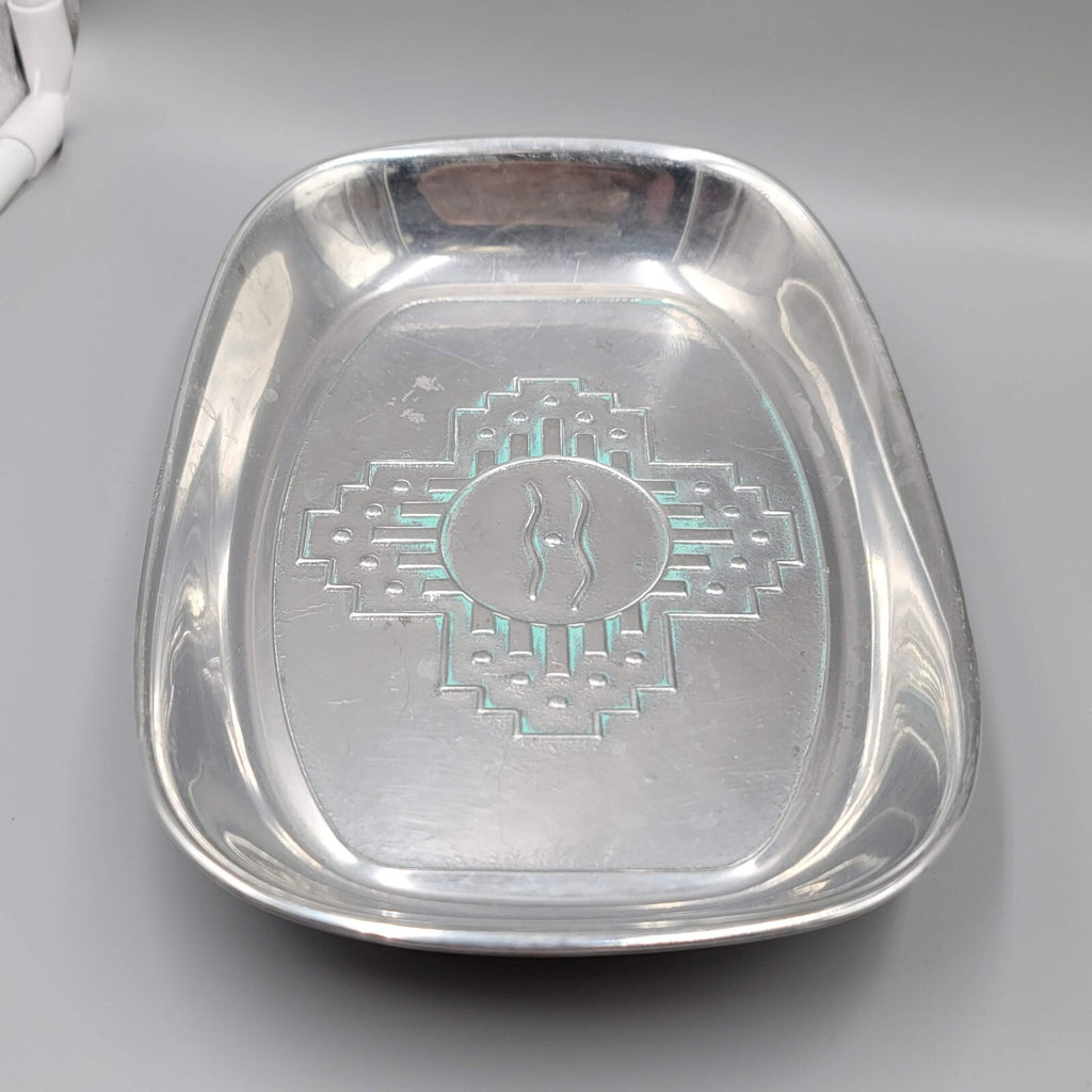 Wilton Armetale Zia Pewter Bread Tray Southwest Turquoise Dish USA 9”x 6”