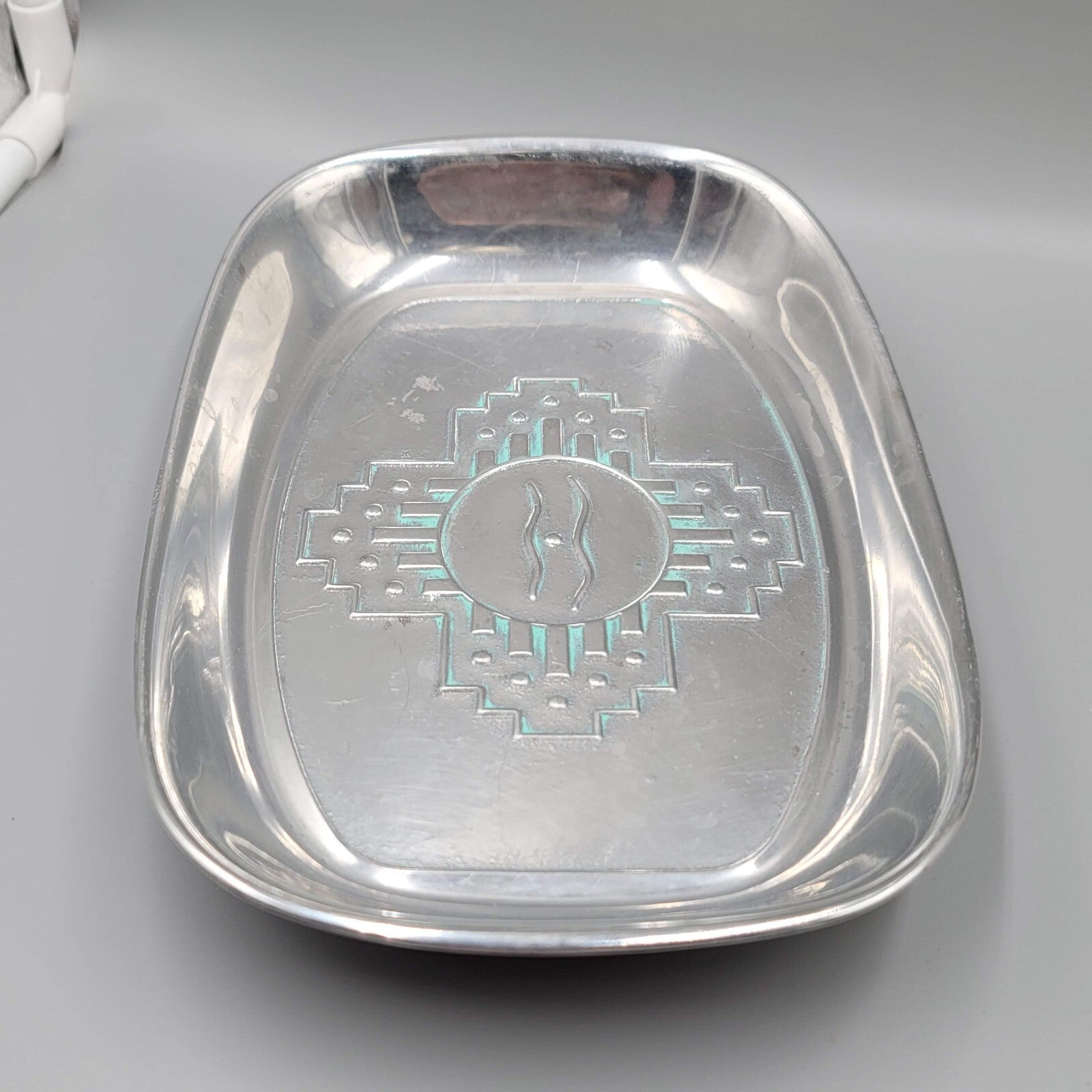 Wilton Armetale Zia Pewter Bread Tray Southwest Turquoise Dish USA 9”x 6”