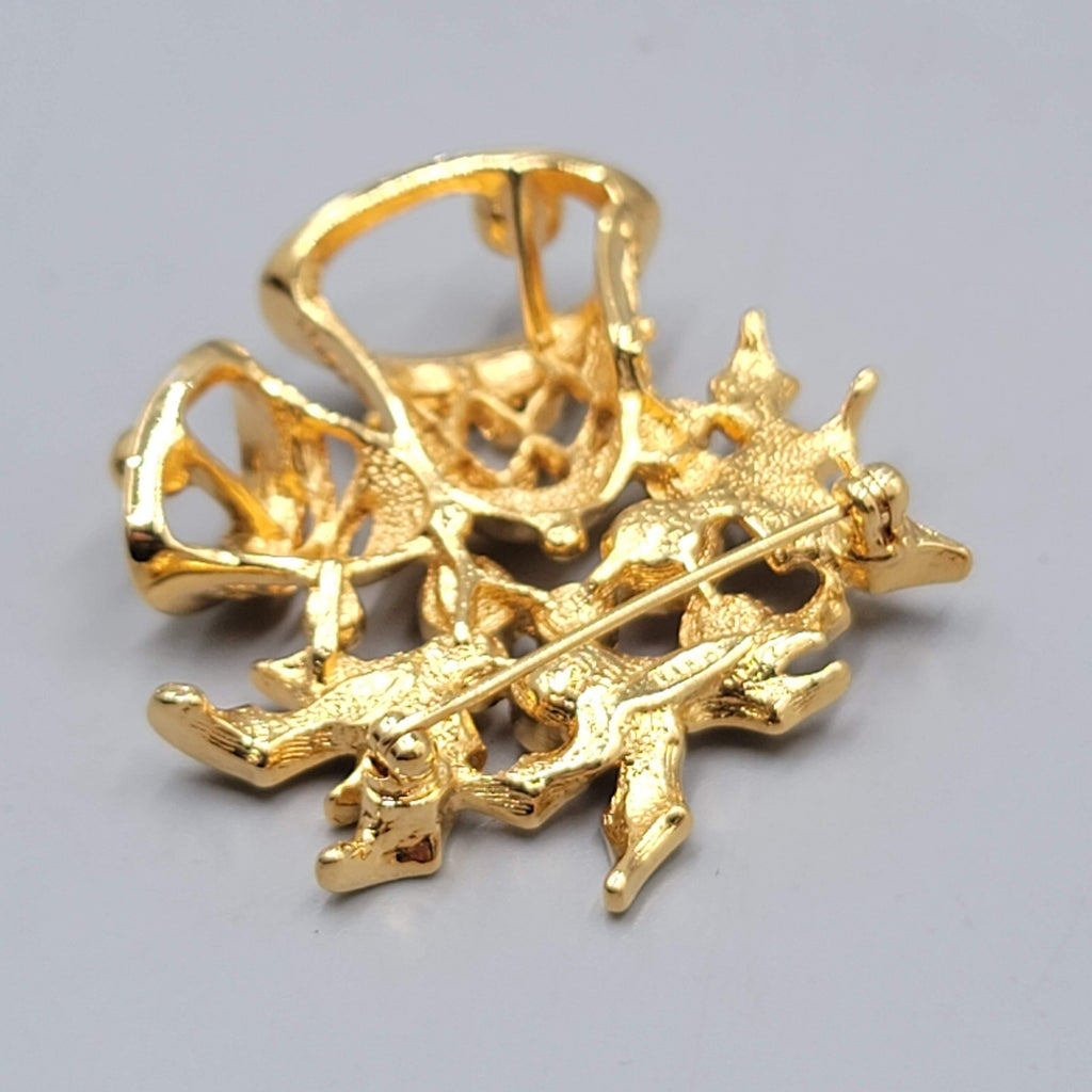 Vintage Avon Christmas Bells Brooch Gold Plated Rhinestone  2"