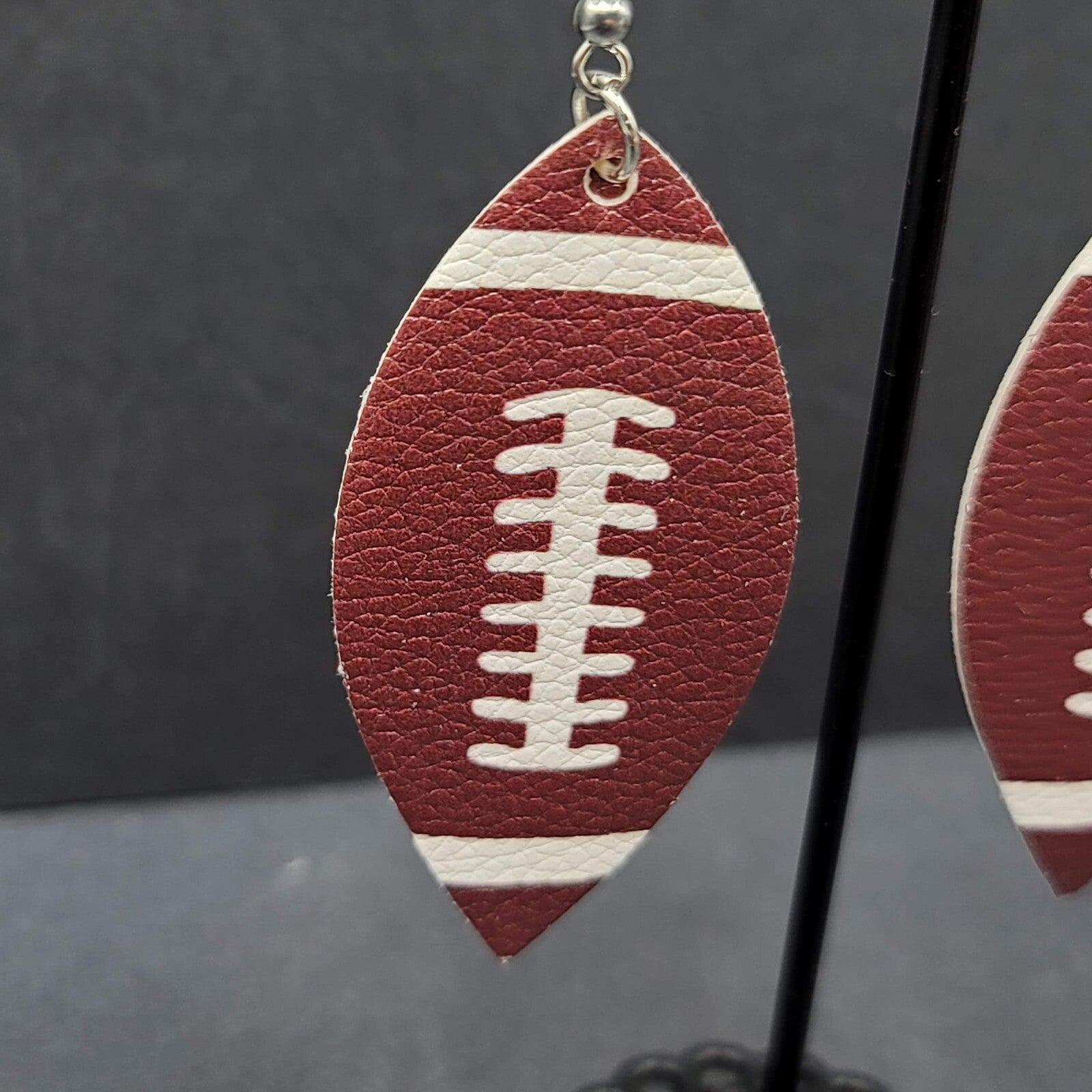 Pierced Earrings Imitation Leather Football Dangle Lightweight 2.25"