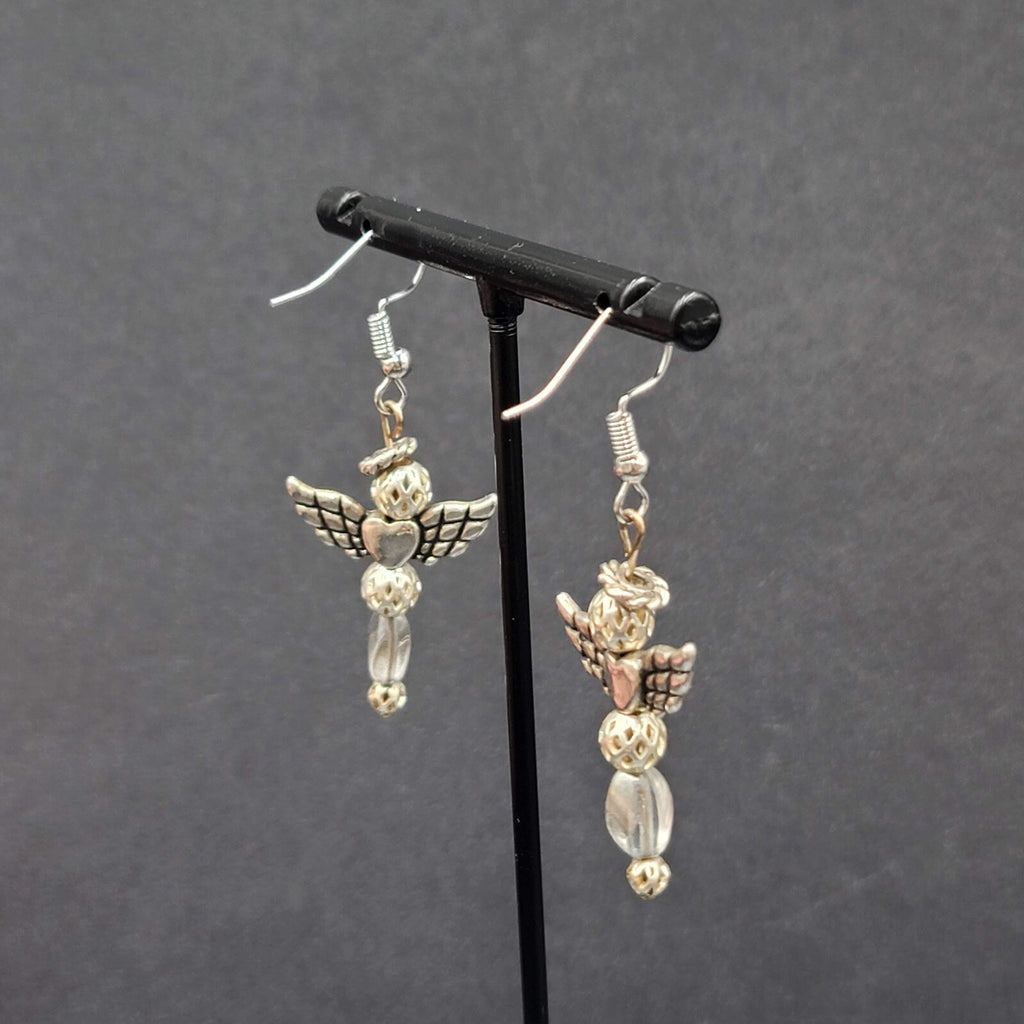 Vintage Angel Pierced Earrings Silver tone Bead Dangle 1.5"