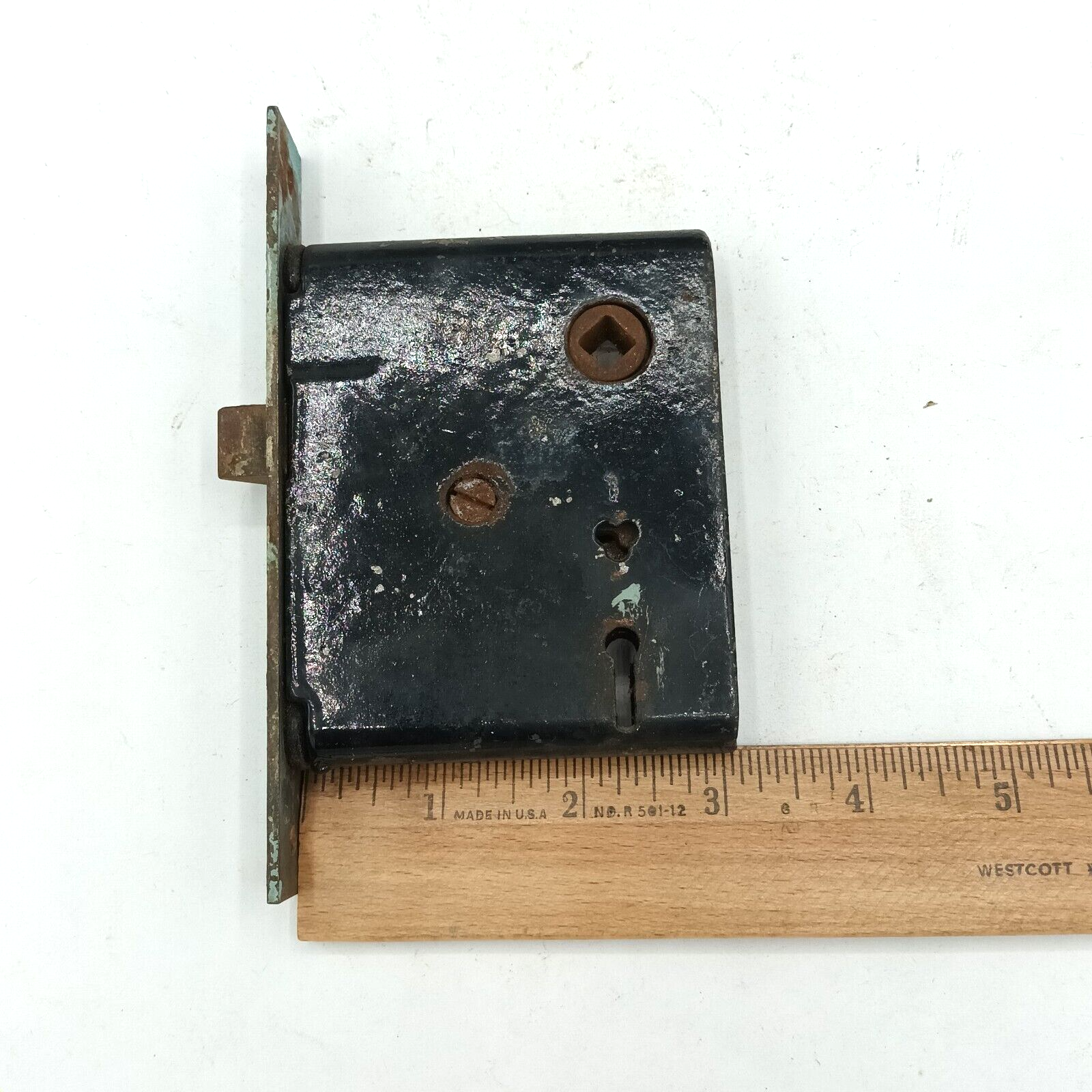 Vintage Mortise Lock Door Hardware Salvage Skeleton Keyhole NO Key Blue Paint