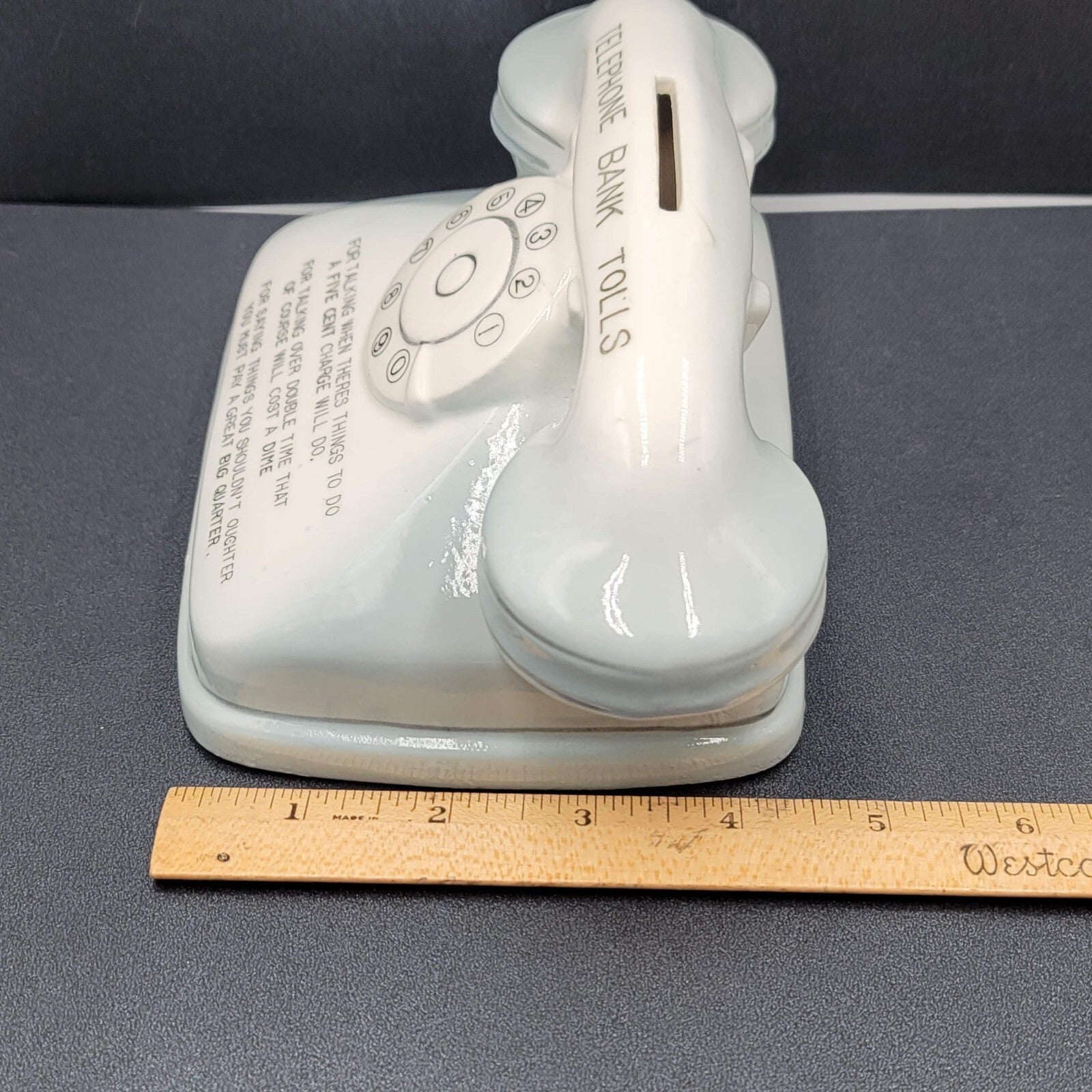 Vintage Ceramic Telephone Bank Tolls Rotary 7" x 5" No stopper