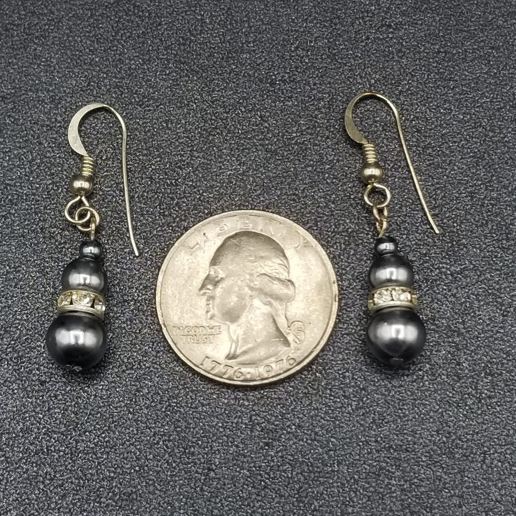 Pierced Earrings Silver tone Blue Faux Pearl Beaded Dangle  3/4"