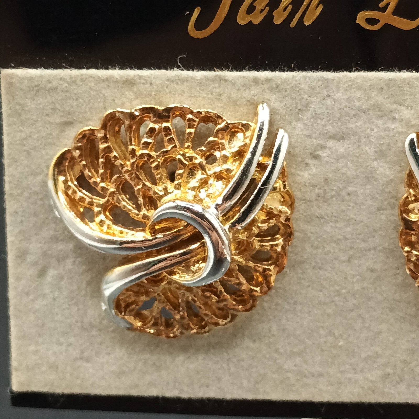 Vintage Fair Lady NOS Clip on Earrings Two tone Open Work Drop 7/8"