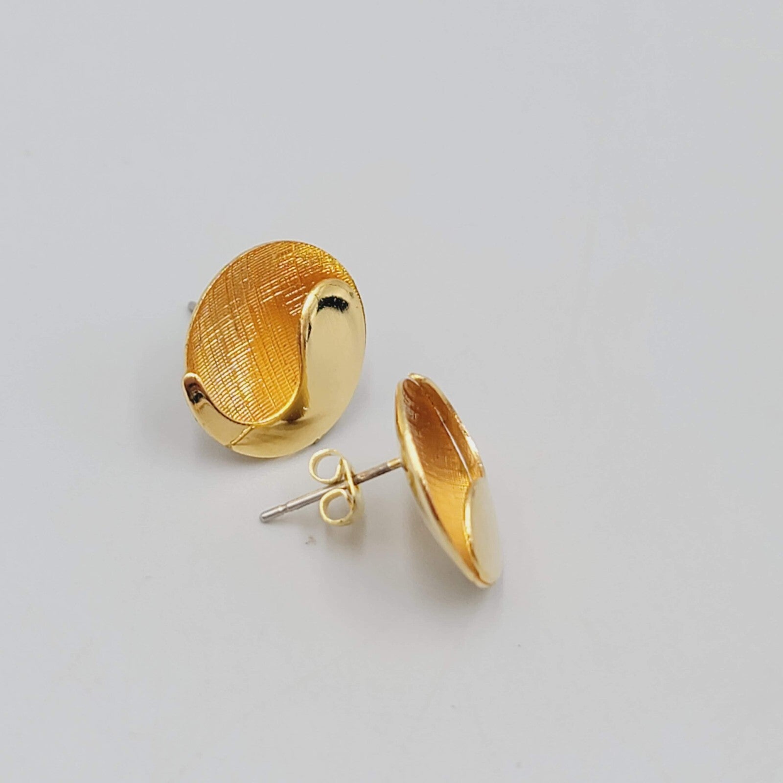 Vintage Pierced Earrings Gold Plated Textured Polished Studs 5/8"