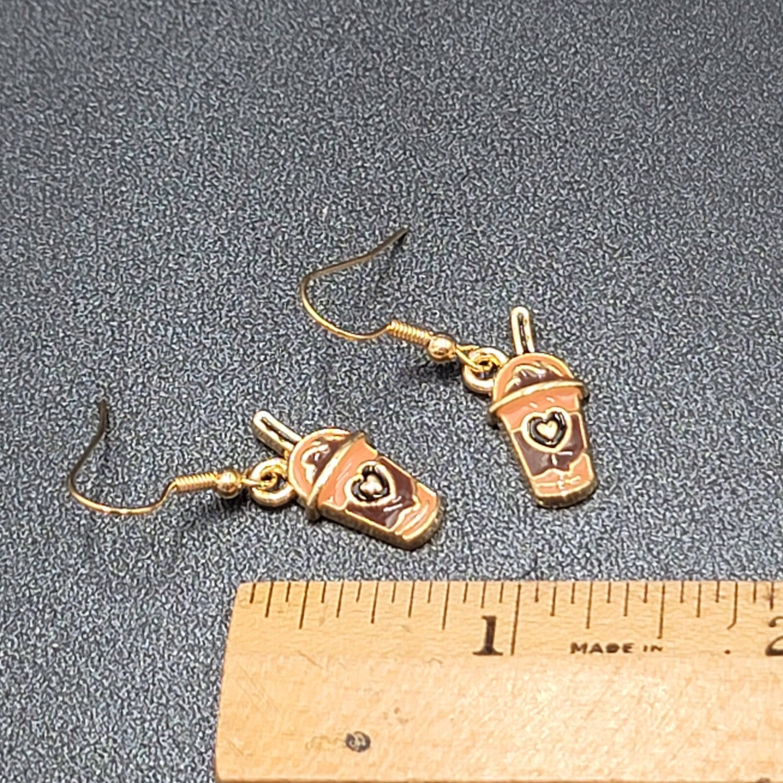 Smoothie Pierced Earrings Shake Coffee Gold tone Dangle Enamel 3/4"