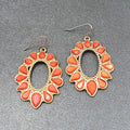 Pierced Earrings Gold tone Orange Open Teardrop Dangle 1.75"