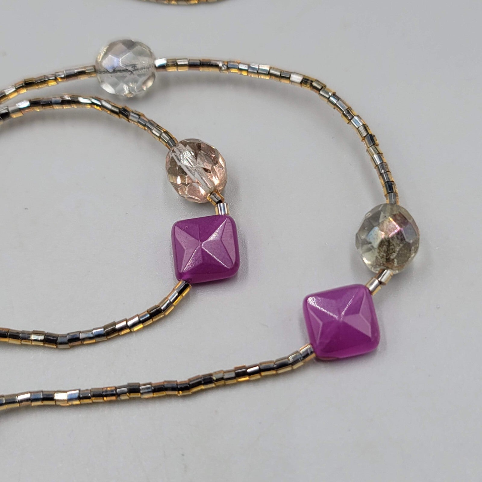 Rachel Necklace Long Beaded Purple Yellow Unique 44"