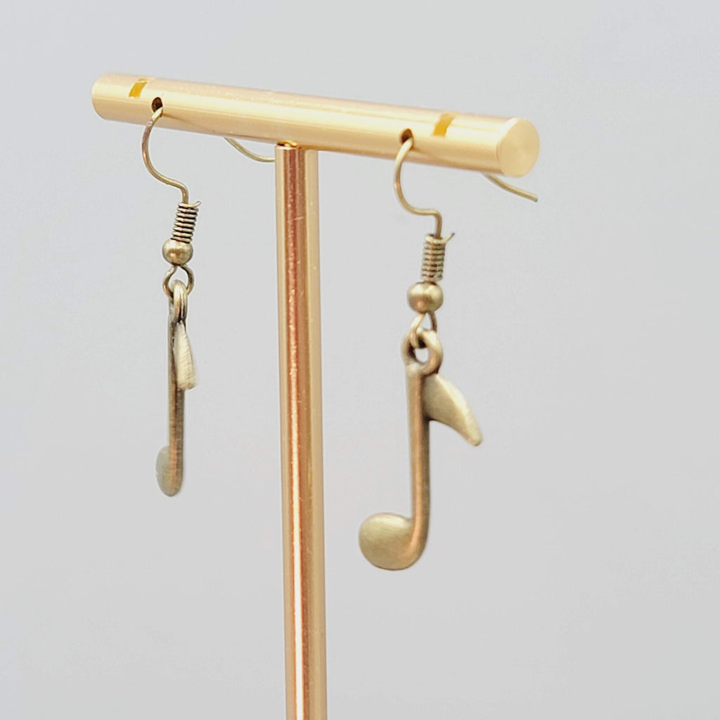 Music Eighth Note Pierced Earrings Bronze tone Dangle 7/8"