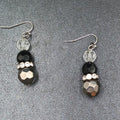 Pierced Earrings Faceted Glass Beaded Silver tone Rhinestone Dangle 1 1/4"